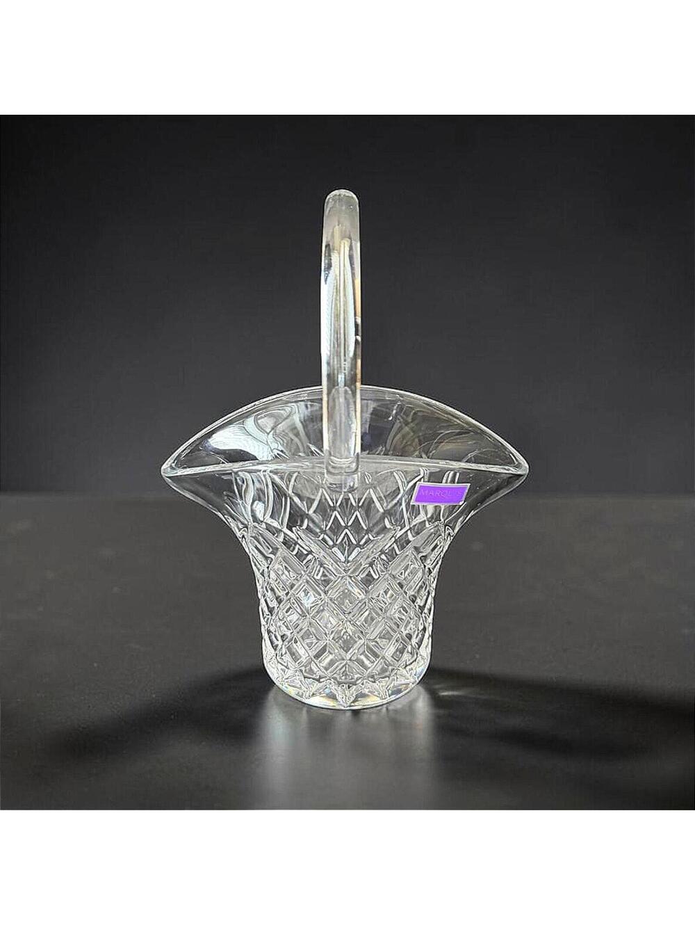 Waterford Marquis Crystal Basket Diamond Cut Glass Handled Bowl 9.5"x 6.5"-10232